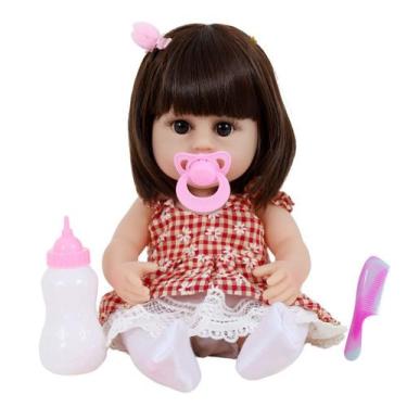 Imagem de Bebê Sweetie Reborn Lançamento Especial Roupa Xadrez Faz Xixi