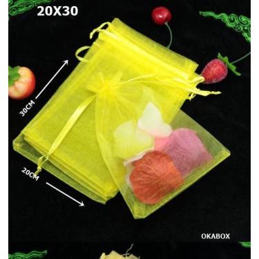 Imagem de 50 Saquinhos de Organza Amarelo Transparente 20X30 Cetim - OKABOX