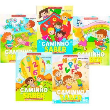 Imagem de Cartilha Alfabetização Aprendendo Escrever Tabuada Alfabeto Kit 5 Volu