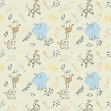 Imagem de Papel Parede Safari Infantil Baby Macaco E Elefantinho Galhos Bege REF