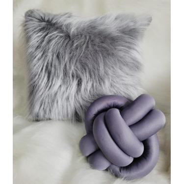 Imagem de Kit Luxo 1 Almofada Pelo Alto + 1 Nó - Gabi FLor, Cinza Escuro