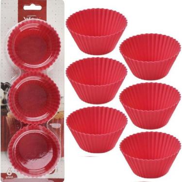 Imagem de Jogo 6 Formas de Silicone Cupcakes 6,5cm Forno Microondas - Sk, Vermel