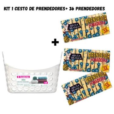 Imagem de Kit 1 Cesto de Prendedores + 36 Prendedores de Madeira - Sanremo