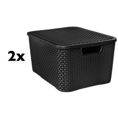 Imagem de Kit 2 Caixas Organizadoras Rattan 20 Litros Empilhável Preta - Cesto O
