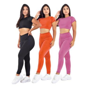 Imagem de Kit 3 Conjunto Fitness Top Manga + Calça Legging Basica  MAG853_901 - 