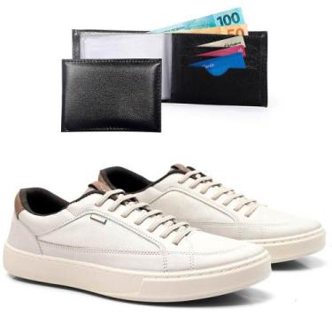Imagem de Sapatênis Masculino Casual Cadarço Moderno + Carteira Kit - Épico, Off
