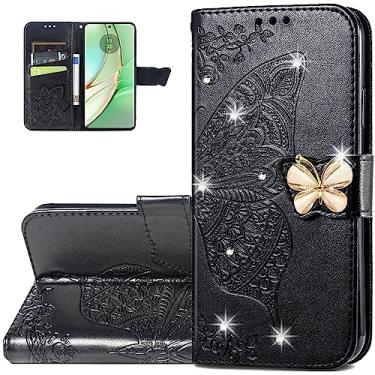 Imagem de Dinglijia Capa carteira para Motorola Edge 40, capa de couro PU com padrão de borboleta com fecho magnético e compartimentos para cartão de dinheiro para Moto Edge 40, strass preto