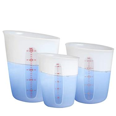 Imagem de ZUYEE 3 peças de copos medidores de silicone (2 copos + 1 xícara + 0,5 xícara) Copos medidores flexíveis para manteiga de resina epóxi, gesso para mistura de chocolate, espremedor, despeje copo de cozimento sem BPA, 500 ml + 250 ml + 125 ml