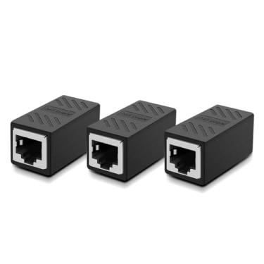 Imagem de ZUZONG Acoplador Gigabit RJ45 de 3 peças, conector extensor Ethernet em linha acoplador para adaptador extensor de cabo Ethernet Cat8/Cat7/Cat6/Cat5e/Cat5 fêmea para fêmea (preto)