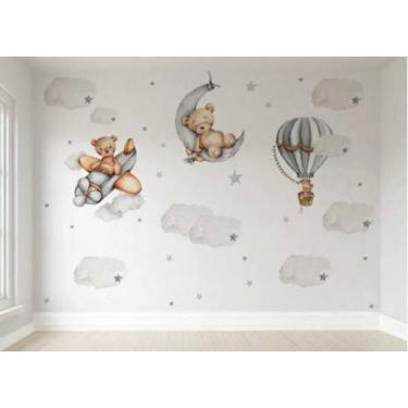 Imagem de Papel de Parede Infantil Urso Dormindo Lua Quarto Menino -- M² - BANNE