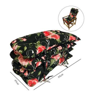 Imagem de Kit 4 Almofadas Para Cadeiras de Bambu e Vime Preto Rosas - Compree