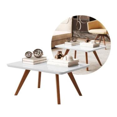 Imagem de Mesa Centro Pequena Retangular Estilo Moderno Madeira Preta Off White 