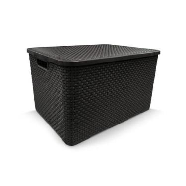 Imagem de Cesto organizador rattan com tampa - preto grande - NITRON
