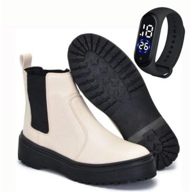 Imagem de Bota Coturno Feminino Chelsea Macio Cano Curto + Relógio - NANDA RAMOS