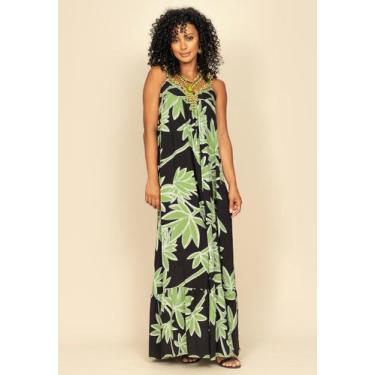 Imagem de Vestido Longo Goivira Viscose Camadas Estampa Bromélia Verde - Amazoni