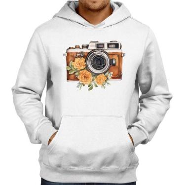 Imagem de Moletom Máquina Fotográfica Vintage e Flores - Foca na Moda, Branco, P
