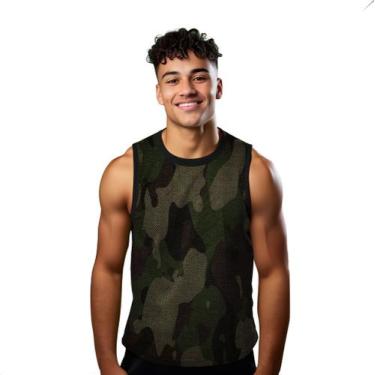 Imagem de Camiseta Algodão Regata Verão Estilo Moda Praia Manchas Verde Exército