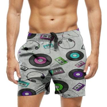 Imagem de Short Praia Shorts Banho Bermuda Verão Discos Música Cartoon Headphone