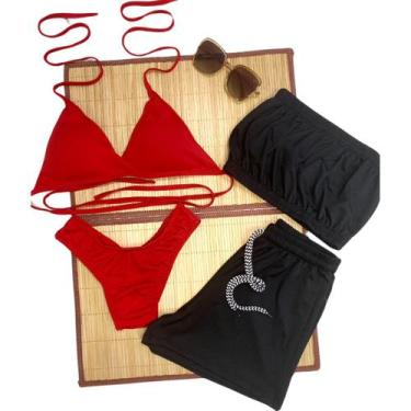 Imagem de Biquíni com Bojo + Top e Short - Liso 4 peças - Gringas Model