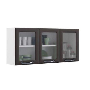 Imagem de Armário Aéreo New Premium 120cm 3 Portas Com Vidro Itatiaia Grafite