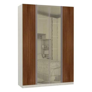 Imagem de Guarda-roupa 4 Portas Legno Crema Com Nogueira Dourado - LUCIANE