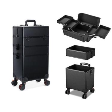 Imagem de Maleta Mala de Maquiagem Profissional Com Divisórias e Rodinha 360 Gra
