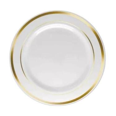 Imagem de 5 Pratos Refeição 26Cm Descartáveis Luxo Plástico Gold - Udlandia