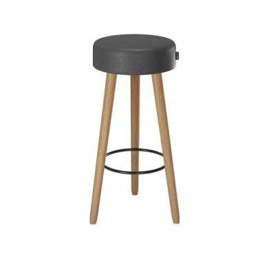 Imagem de Banqueta Banco Alto Londres Couro Preto Bar Cozinha Pés Madeira Mz Dec