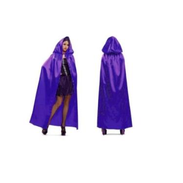 Imagem de Capa De Bruxa Vampiro Drácula Halloween C/ Capuz Adulto Roxo - 7 lobos