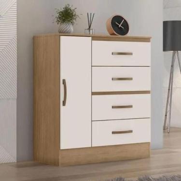 Imagem de Comoda 1 Porta 4 Gavetas Ibitinga Nature Off White - Mais de Casa