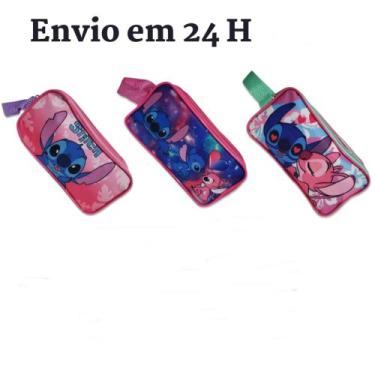 Imagem de Estojo Escolar Grande Lilo Stitch Rosa 2 Compartimentos Infantil Kids 