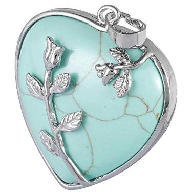 Imagem de Colar com pingente de coração de pedra Nupuyai com corrente para mulheres e homens, flor esculpida à mão com cristal para amor Verde