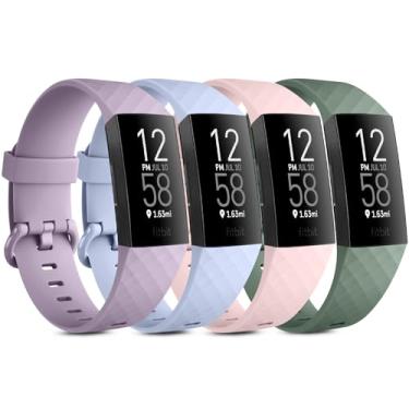 Imagem de Vancle Pulseiras para Fitbit Charge 4/Fitbit Charge 3 para mulheres e homens, pacote com 4, pulseiras esportivas clássicas de substituição macia para Fitbit Charge 4/Charge 3, monitor de fitness e