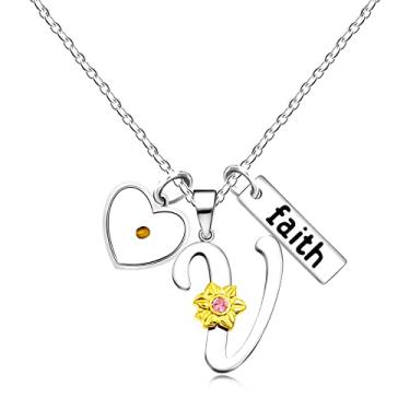Imagem de Uloveido A-Z 26 Colar com pingente de girassol do alfabeto para mulheres, meninas, aço inoxidável, pingente religioso, coração, semente de mostarda, fé, nome e letra Y2930, Aço inoxidável, Zircônia