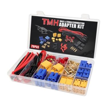 Imagem de TMH 70 peças T-Plug / EC3 / EC5 / XT60 / XT90 macho e fêmea plugue conector adaptador com fio de silicone + tubo termorretrátil para motor de bateria RC ESC Lipo (70 peças)