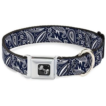 Imagem de Coleira de cachorro fivela de cinto floral Paisley3 azul branco cinza 40 a 58 cm 3,8 cm de largura
