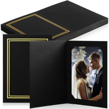 Imagem de Fainne 50 pastas de fotos para fotos de 10 x 15 x 17 cm, porta-notas, cartões de papelão, porta-retrato de papelão, inserções de fotos, cartões para retratos de formatura, casamento (preto, forro