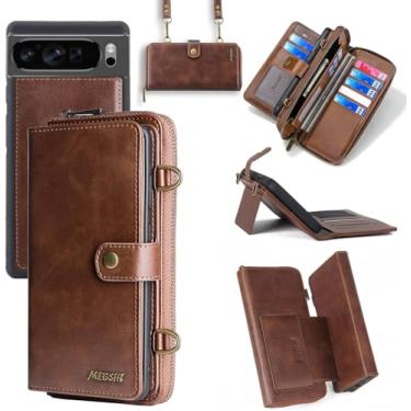 Imagem de Dibosom Capa carteira destacável 2 em 1 para Google Pixel 9 Pro XL com alça de pulso destacável, alça de ombro transversal, 9+ compartimentos para cartões, bolsa com zíper, capa de telefone com