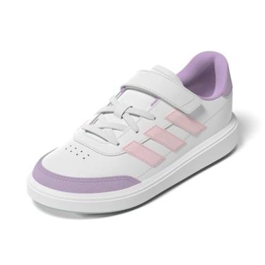 Imagem de adidas Tênis infantil casual com cadarço Courtblock - Branco, Branco/Rosa Claro/Lilás Bliss, 17