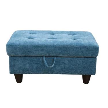 Imagem de Uneeruiqy Armazenamento de flanela azul otomana sofá de sala de estar para escritório em casa quarto sala de estar, sofá de grande capacidade de carga sofá pequeno sofá