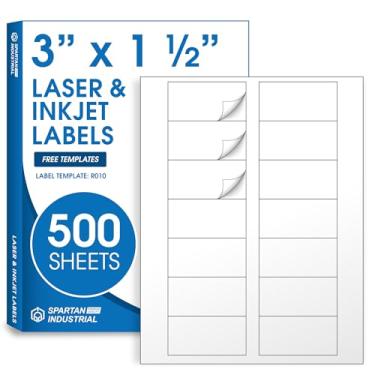Imagem de Spartan Industrial Etiquetas imprimíveis a laser e jato de tinta - adesivos brancos de 7,6 cm x 3,8 cm - 500 folhas, 7000 etiquetas no total para garrafas de 57 g, álcool, barras de doces