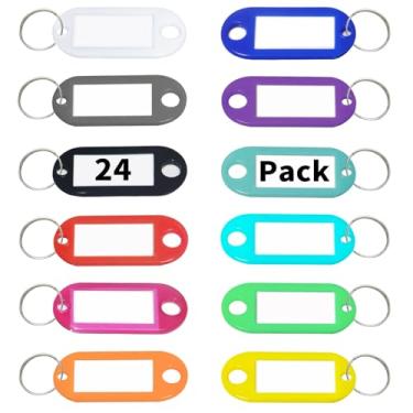 Imagem de Etiquetas de chave: 24 etiquetas de chave de plástico com janela de etiqueta de anel dividido, etiquetas de identificação de chaveiro, etiquetas de identificação/identificadores para bagagem, bolsas,