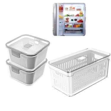 Imagem de Kit 3 Organizadores Geladeira Hermético | Para Armário Cozinha Geladeira | 2-1,36 E 1- 5 Litros | Caixa Plástica para Legumes, Saladas, Alimentos e Vegetais