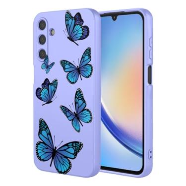 Imagem de HTXWXJC Capa de telefone para Galaxy A34, Samsung A34 SM-A346E SM-A346B Capa à prova de choque flexível bumper TPU capa macia padrão borboleta capa de telefone para Samsung Galaxy A34 borboleta roxa