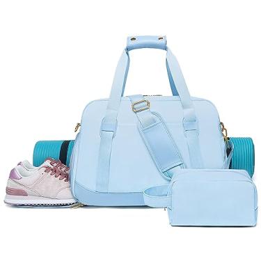 Imagem de Bolsa de ginástica esportiva para mulheres, bolsa de viagem com compartimento para sapatos e bolso molhado, bolsa de ioga fitness bolsa de fim de semana pequena, Azul, Academia/viagem