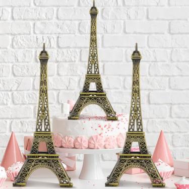 Imagem de Shimeyao 3 peças de topo de bolo da Torre Eiffel de 15 cm de centro de mesa da Torre Eiffel de Paris, mini estátua, estatueta, torre de mesa, decoração de casa Eiffel, para spa e festa de aniversário