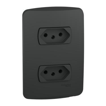 Imagem de Conjunto C/ 2 Tomadas Embutir 2P+T 10A 250V C/Placa Horizontal Miluz Grafite Ref. S3B60441 – Schneider