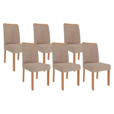 Imagem de Kit 6 Cadeiras De Cozinha Clarice 6 Un Madeirado Linho Bege Cimol