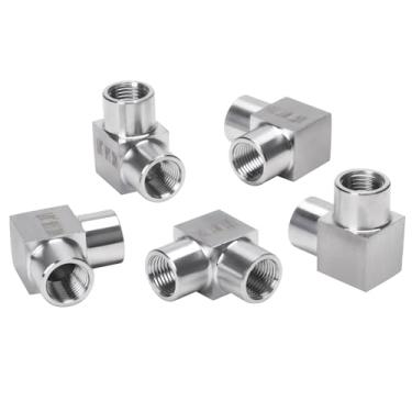 Imagem de DERPIPE Cotovelo de rua de 90 graus - 1/20.3 cm NPT fêmea para 1/20.3 cm NPT fêmea aço inoxidável 304 resistente forjado quadrado Barstock Street Elbow adaptador encaixe de tubulação (pacote com 5)