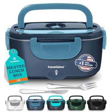 Imagem de TRAVELISIMO Lancheira Elétrica Para Adultos, Lancheira Aquecida De 80 W, Lancheira Aquecida De Aço Inoxidável De 1,5 L Para Adultos, Lancheira Autoaquecida De 12/24/110 V Para Trabalho Em Carros E C